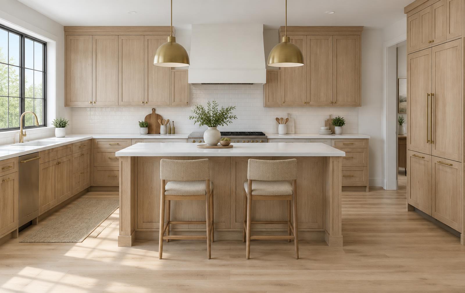 Oak & Quartz kitchen: White oak shaker with White quartz